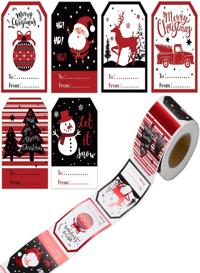 Funrous 300 Pcs Christmas Gift Tags Stickers Self Adhesive Xmas Name Tag Labels Santa Claus Present Stickers Vintage Merry Christmas Gift Wrapping Sticker for Present Decoration Holiday Party Supplies (Black) - Image 1